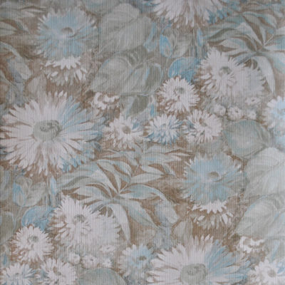 Vintage chrysant behang in sepia en aqua